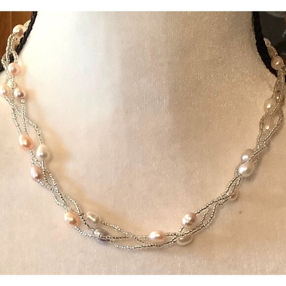 Genuine Pastel Pink And Cream Pearl Necklace -- 18" - Picture 1 of 6